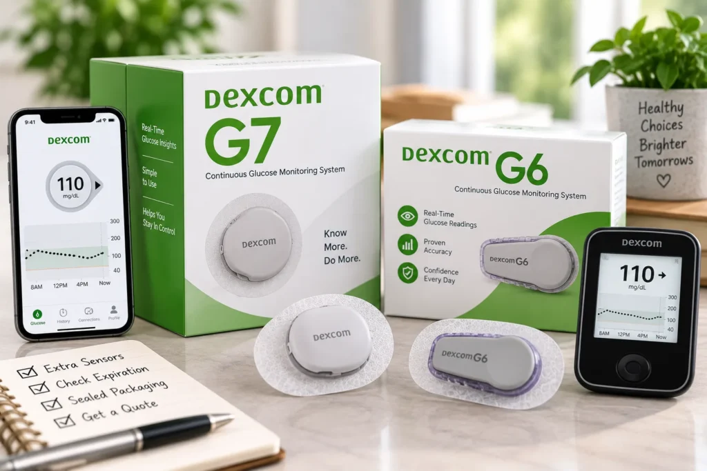 Dexcom G7 and G6 sensors and diabetic supplies