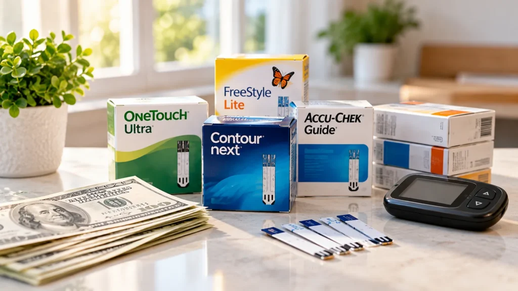 How much are diabetic test strips worth based on brand, box size, expiration date, packaging condition, and market demand